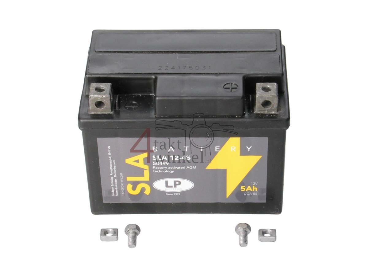 Battery 12 volt 5 ampere Landport, SLA12-4. Size = 4 ampere CTX 4L-BS 2nd chance product