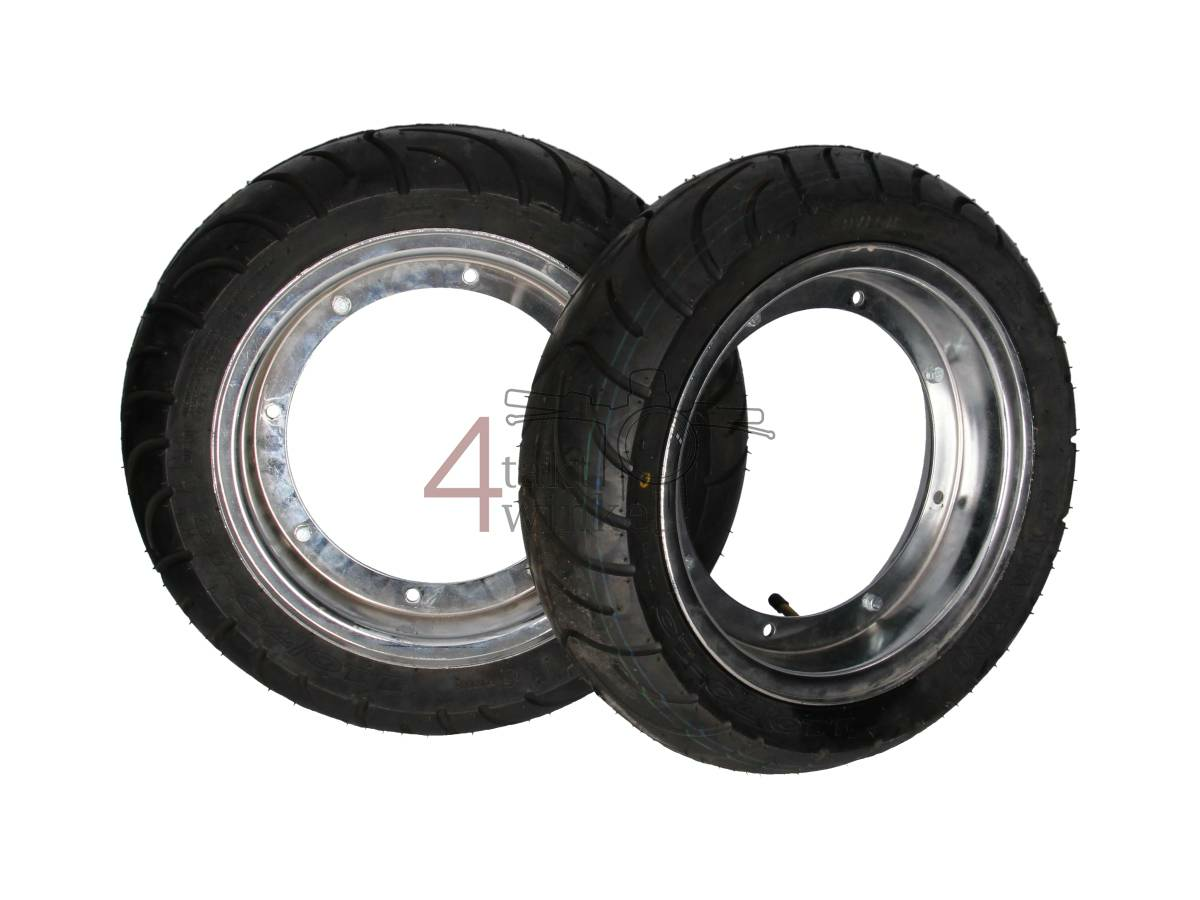 Rim Dax 10&quot; steel, set of 2, with new tires, 2.50 and 3.00, chrome, 2nd chance product
