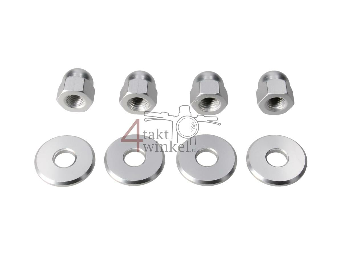 Nut cap set, m10 x 1.25 + rings, aluminum silver