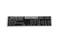 Sticker chain guard tire information, fits SS50