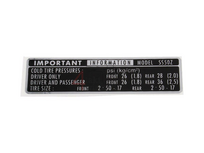 Sticker chain guard tire information, fits SS50