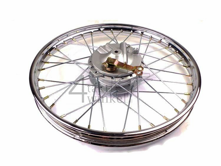 Wheel complete, Front wheel, 17&quot;, with brake plate, fits SS50, CD50, CD50s Benly