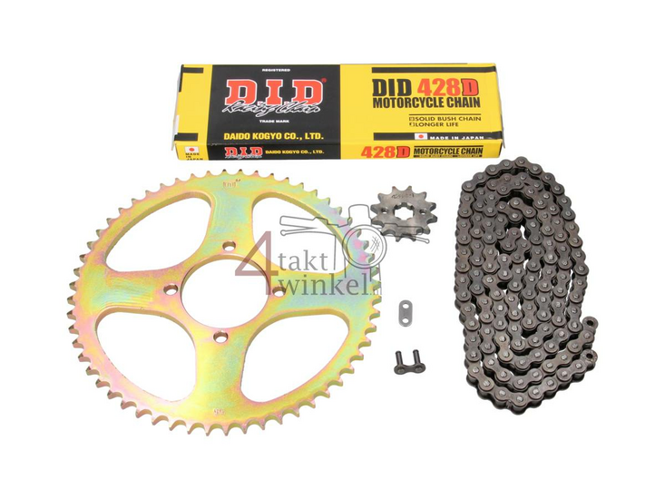 Sprockets and chain set, Hanway RAW50, Skyteam Classic, AGM Caferacer, 428, 12-56