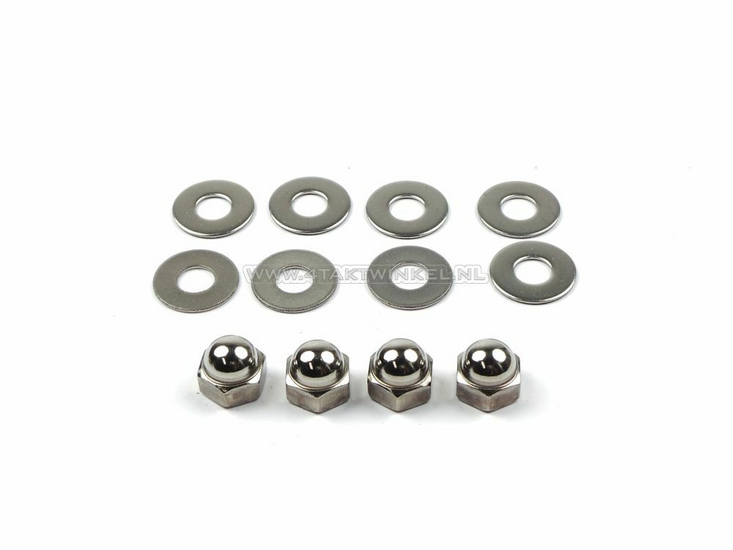 Nut cap set, m10 x 1.25 + rings, stainless steel, Takegawa