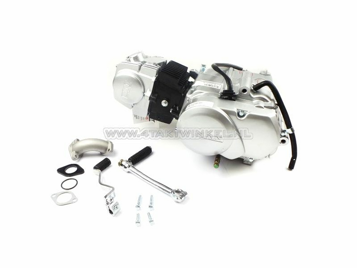 Engine, 125cc, manual clutch, Lifan, 4-speed, silver