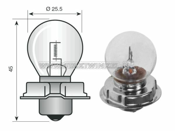 Bulb headlight P26S, 12 volts, 35 watts, e.g. CB50, CY50