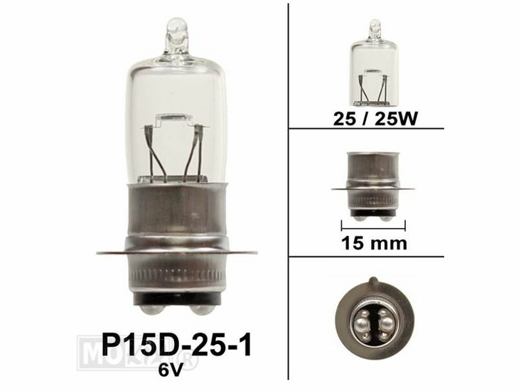 Bulb headlight P15d, dual, 6 volts, 25-25 watts, e.g. SS50 socket, halogen