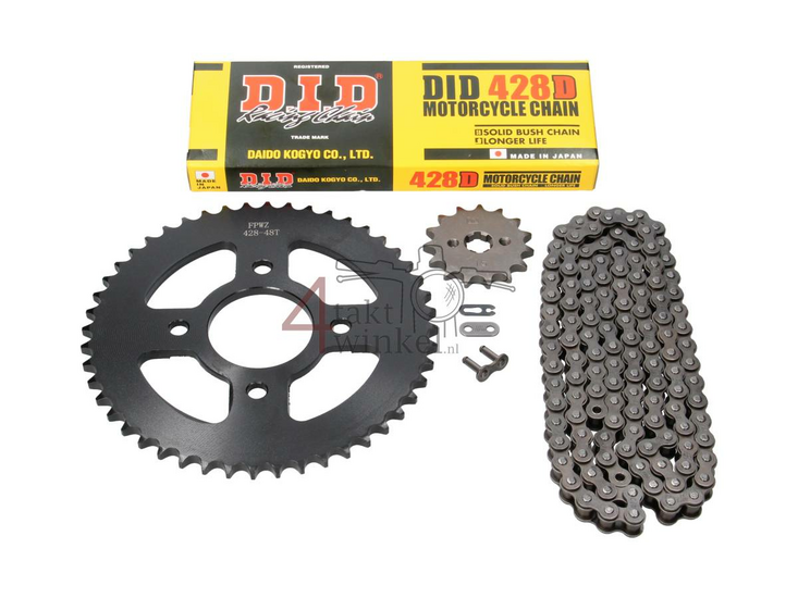 Sprockets and chain set, Mash Fifty, 15 - 48 (70cc, 85cc) 17mm shaft