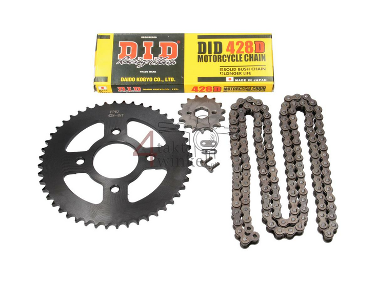 Sprockets and chain set, Mash X-ride 15 - 48, 70cc 85cc, black, 20mm shaft