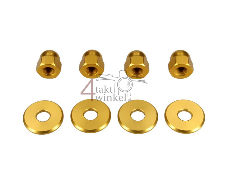 Nut cap set, m10 x 1.25 + rings, aluminum gold