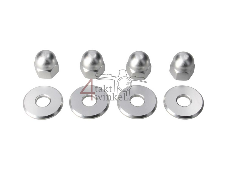 Nut cap set, m10 x 1.25 + rings, aluminum silver