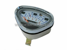 Speedometer up to 140 km/h white, with empty tank light, fits replica Dax