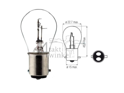 Koplamp BAX15D, duplo, 6 volt, 25-25 watt, o.a. S