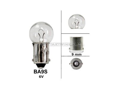Bulb BA9s, single, 6 volt, 6 watt