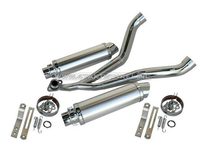 Exhaust tuning, down swept, double, chrome, aluminum silencers