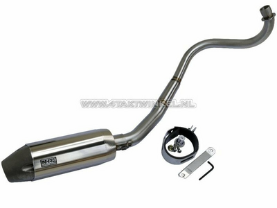 Exhaust tuning, down swept, single, NHRC, stainless steel pipe, aluminum silencer