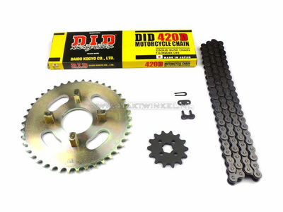 Sprockets and chain set standard +2, DID, fits SS50