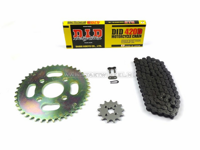 Sprockets and chain set, Dax replica, standard