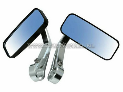 Mirror set, bar end, rectangle, CNC silver, Kepspeed