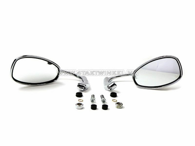 Mirror set, cafe racer, oval, chrome, Mash